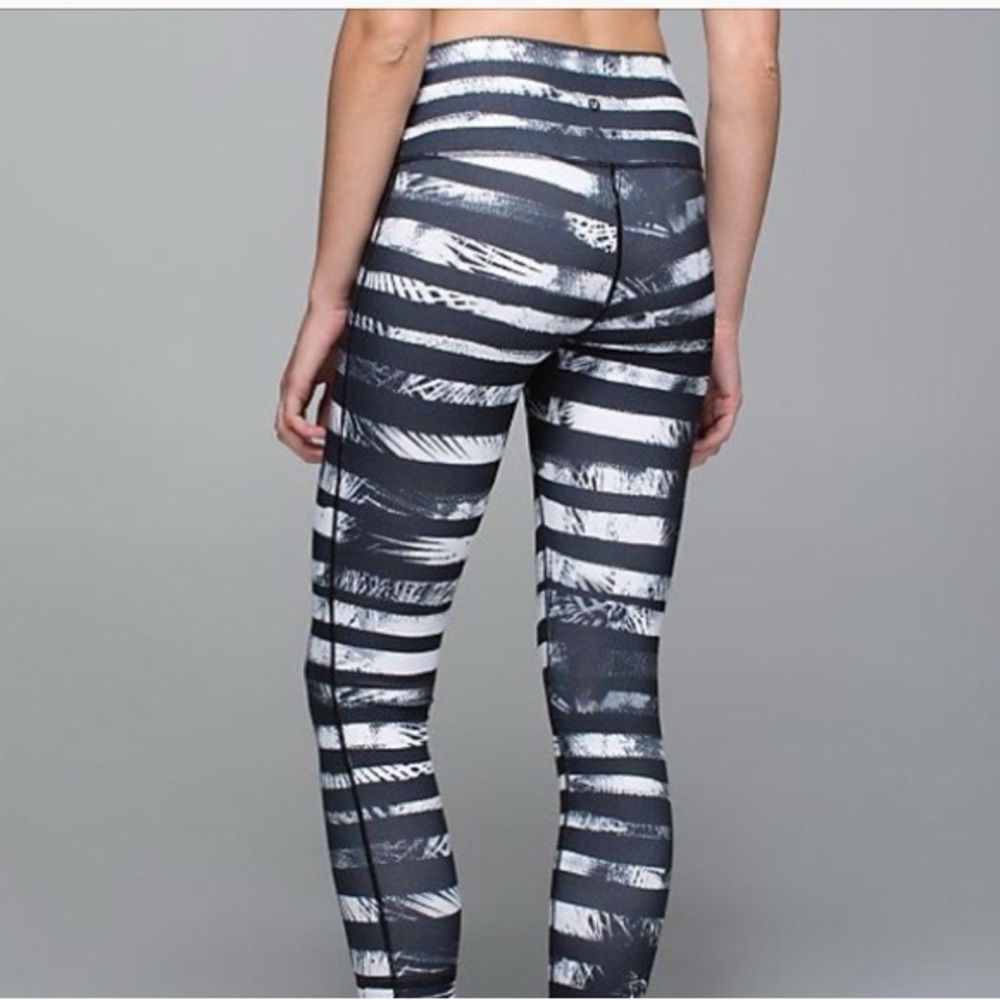 Lululemon Wunder Under High Rise Striped Black and White Cropped Leggings